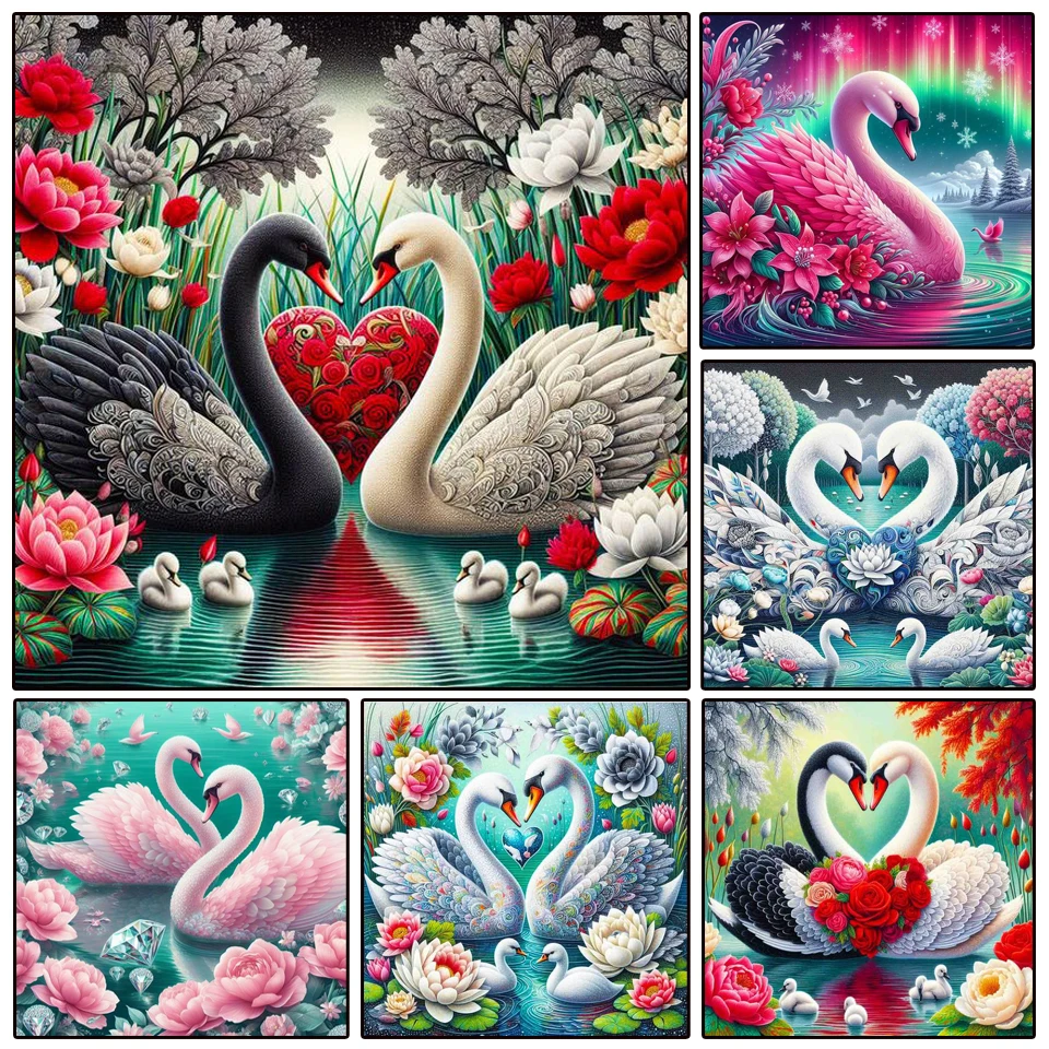 DIY 5D Diamond Painting Kits Full Drill Swan Heart Diamond Mosaic Hand Inlaid Rhinestones Embroidery Home Decor Gifts