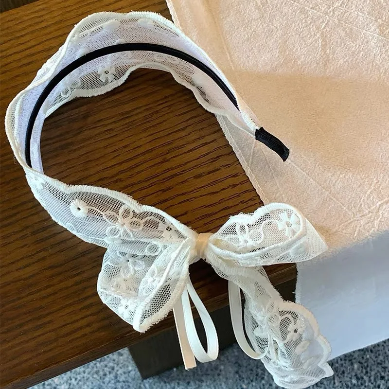 新しい 2 個フレンチメッシュボウレースワイドエッジヘアバンド女性のための甘いかわいい多用途ヘッドバンドガールヘアアクセサリー