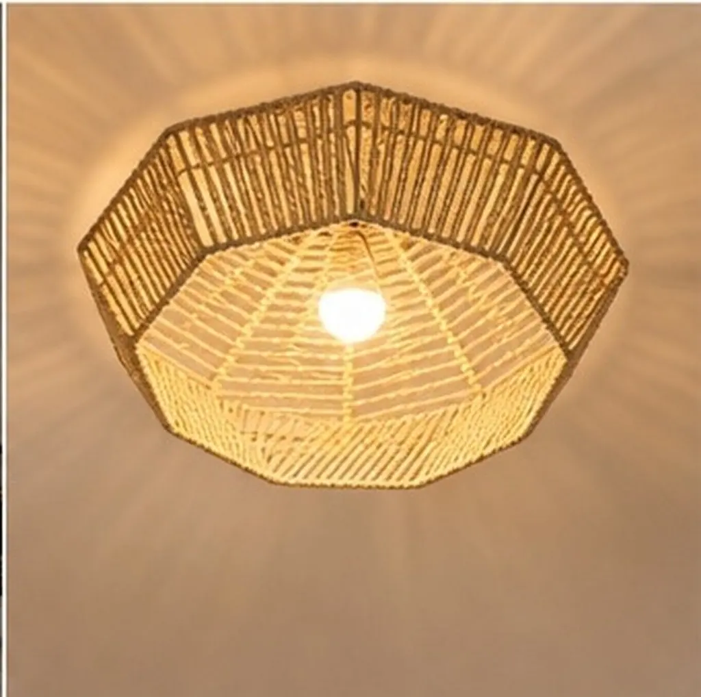 2Pcs Woven Paper Rope Lamp Shade Round Ceiling Light Cover for Bedroom Living Room Home Decor Warm Diffuse Lighting Farmhouse