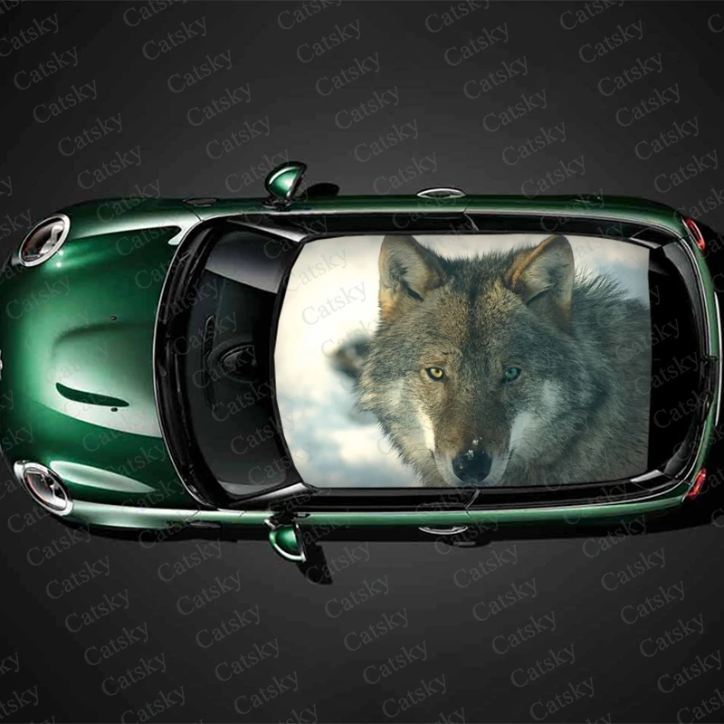 

Наклейка на крышу автомобиля с изображением животного, зимнего волка, аксессуары для гоночных кроссоверов, окрашенная ПВХ наклейка на капот автомобиля, графическая наклейка, украшение