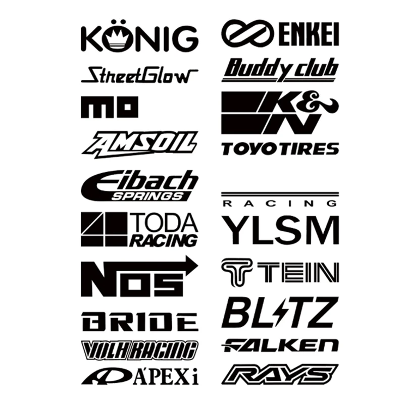 Set di adesivi riflettenti per decorazioni per auto con stili fissi da 20 pezzi Kit di decalcomanie in vinile per sponsor da corsa per JDM Lowrider ‌ Accessori per automobili