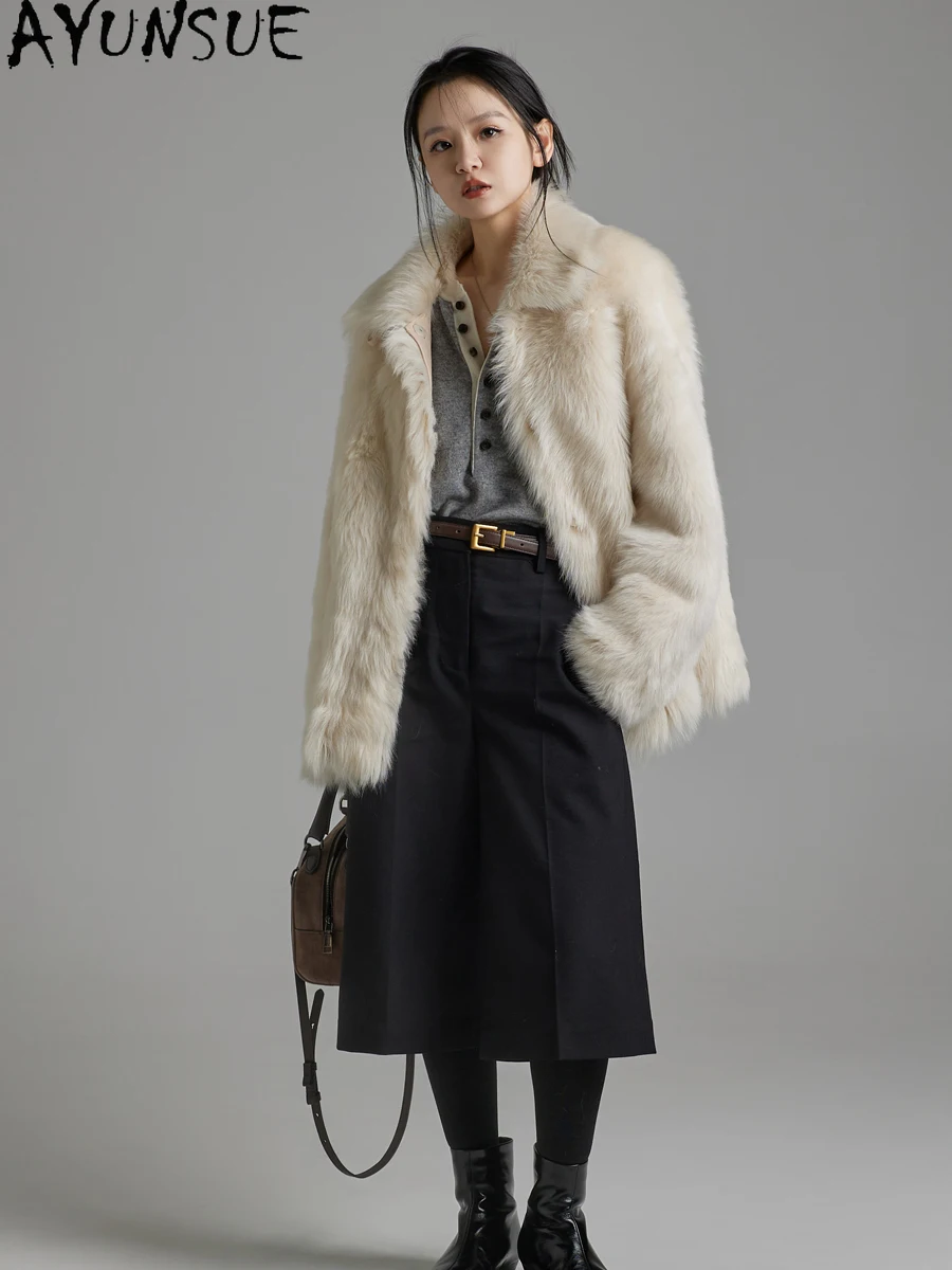 AYUNSUE سترة جلدية حقيقية للنساء معطف فرو من جلد الغنم الطبيعي جواكت شتوية 2025 ملابس فاخرة للسيدات فضفاضة تناسب شوبانا Жеenca