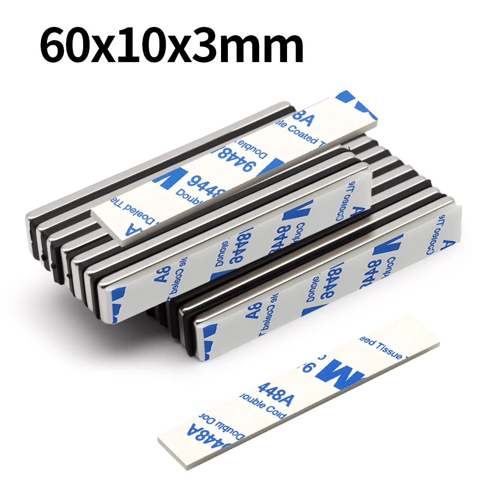 60x10x3mm Super Powerful Magnet Neodymium With double-sided adhesive Magnet Block NdfeB N35 Strong Permanent Magnetic imanes