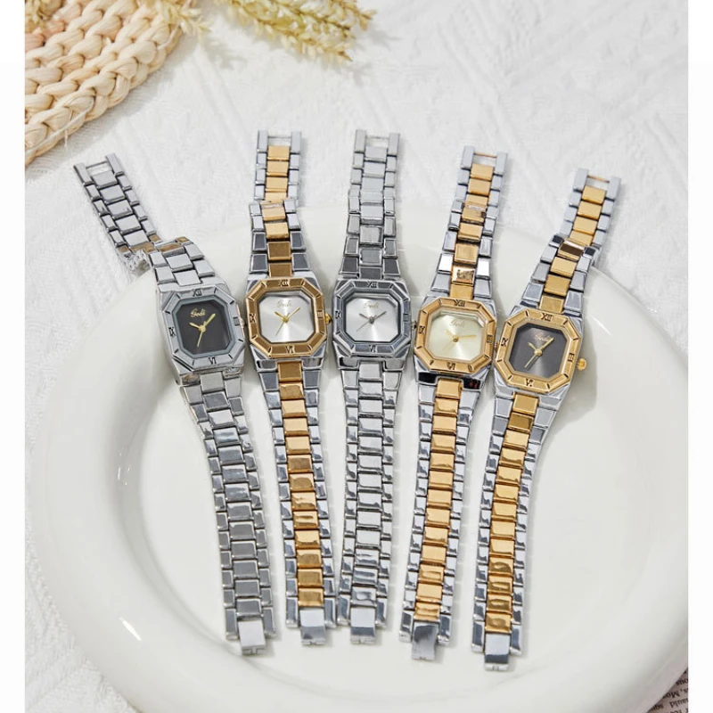 Retro octagon dial gold and silver quartz wristwatch automatic waterproof ladies watch bracelet chain ring clock gift reloj