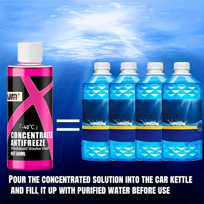 KJM 50ml Concentrated Windshield Washer Fluid, All-Purpose Car Glass Cleaner for Oil Film, Grime and Daily Stains Removal