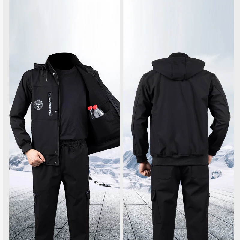 Men\'s Autumn Winter Velvet Camouflage Workshop Overalls Suit Outdoor Windproof Waterproof Sports Ski Mountaineering Jacket