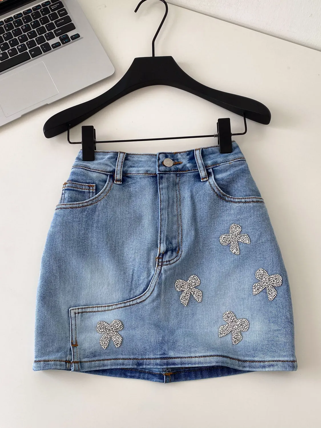 

Women Blue Denim Skirt Vintage Y2K Gyaru A-line Skirt American Retro Elegant High Waist A-line Mini Jean Skirt for Women Summer