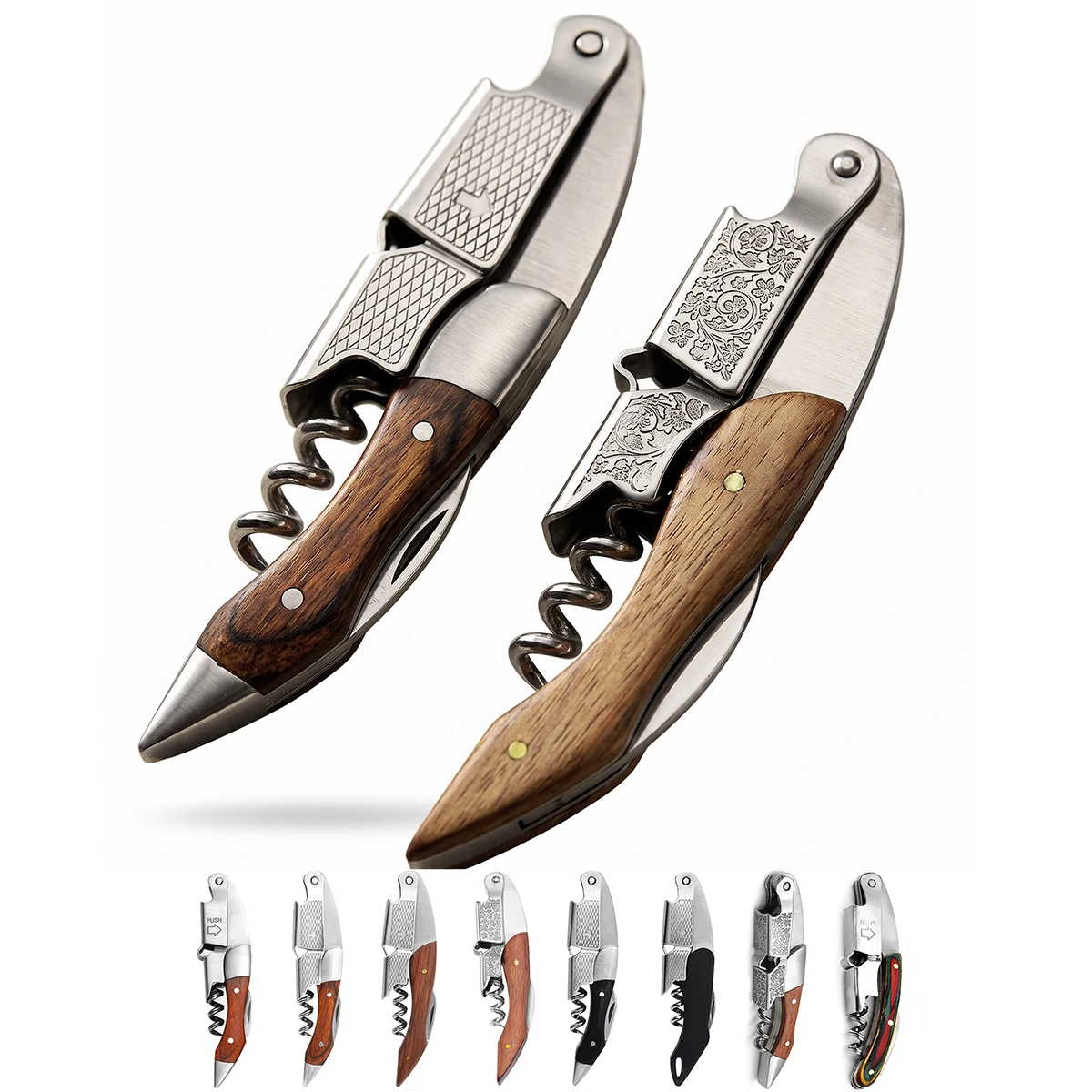 Wine Opener, Double Hinged Manual Wine Key for Bartender, Server, Waiter, Stainless Steel Wine Bottle Opener Corkscrew