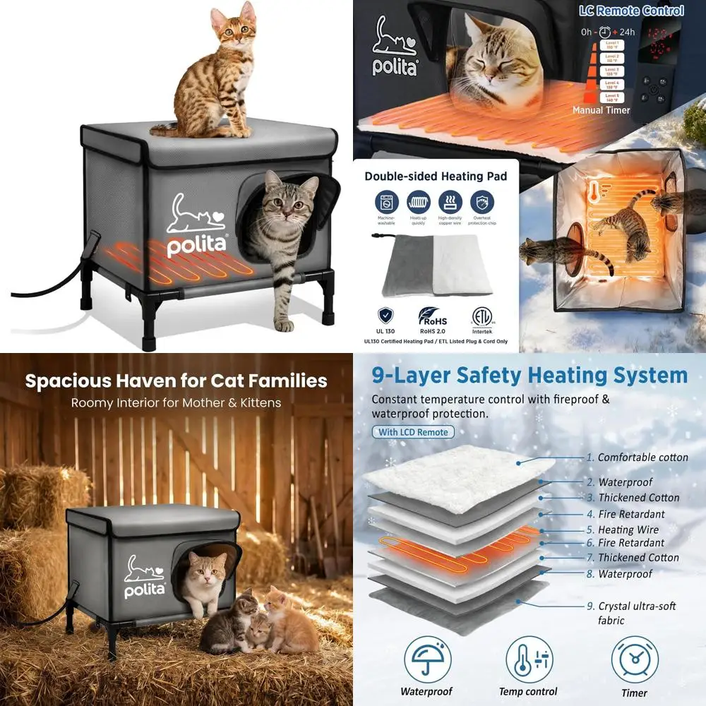 

All-Season Insulated Outdoor Cat Shelter, Weatherproof and Elevated, with Waterproof Eaves and Safe Entry Door for Stray and Bar