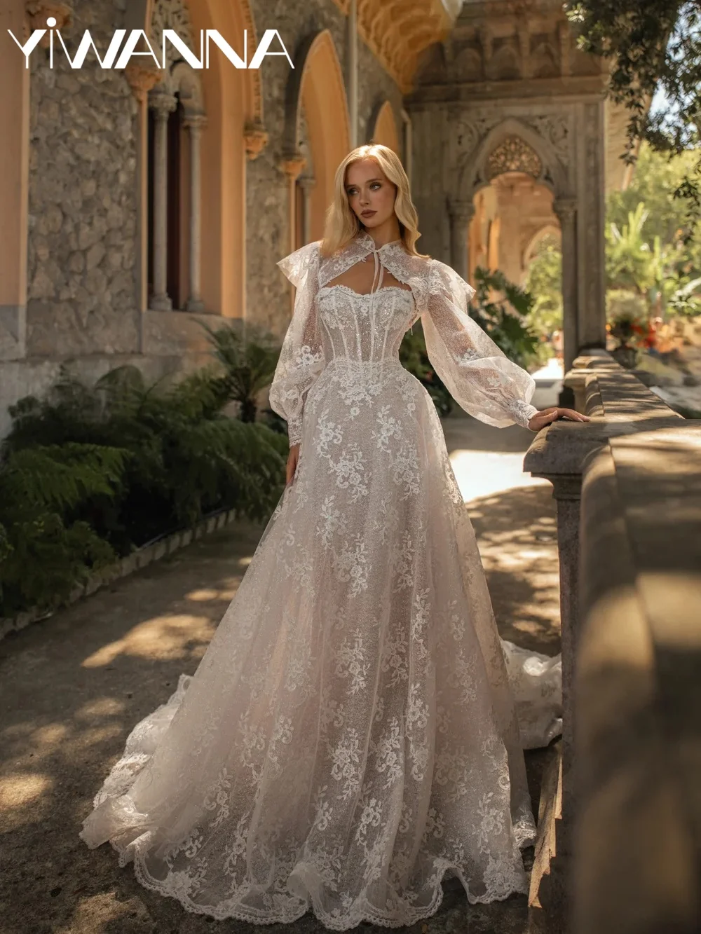 Detachable Sleeve Glitter Lace Wedding Dress A-line Floor-length Charming Bridal Gown Customized Graceful Dresses For Bride