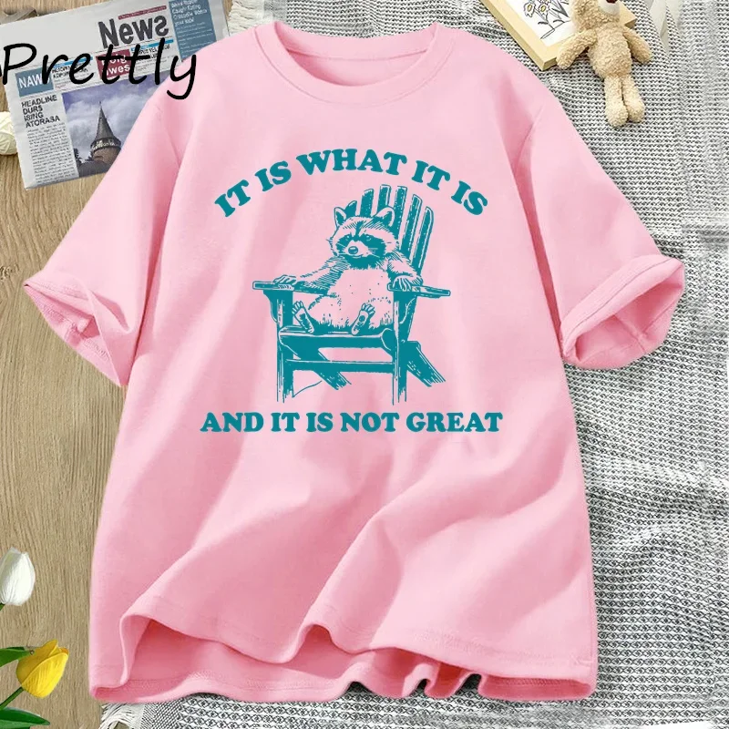 それは何ですか、それは素晴らしいではない面白いアライグマ Tシャツ女性ゴミパンダオポッサムグラフィック Tシャツ綿半袖 Tシャツ