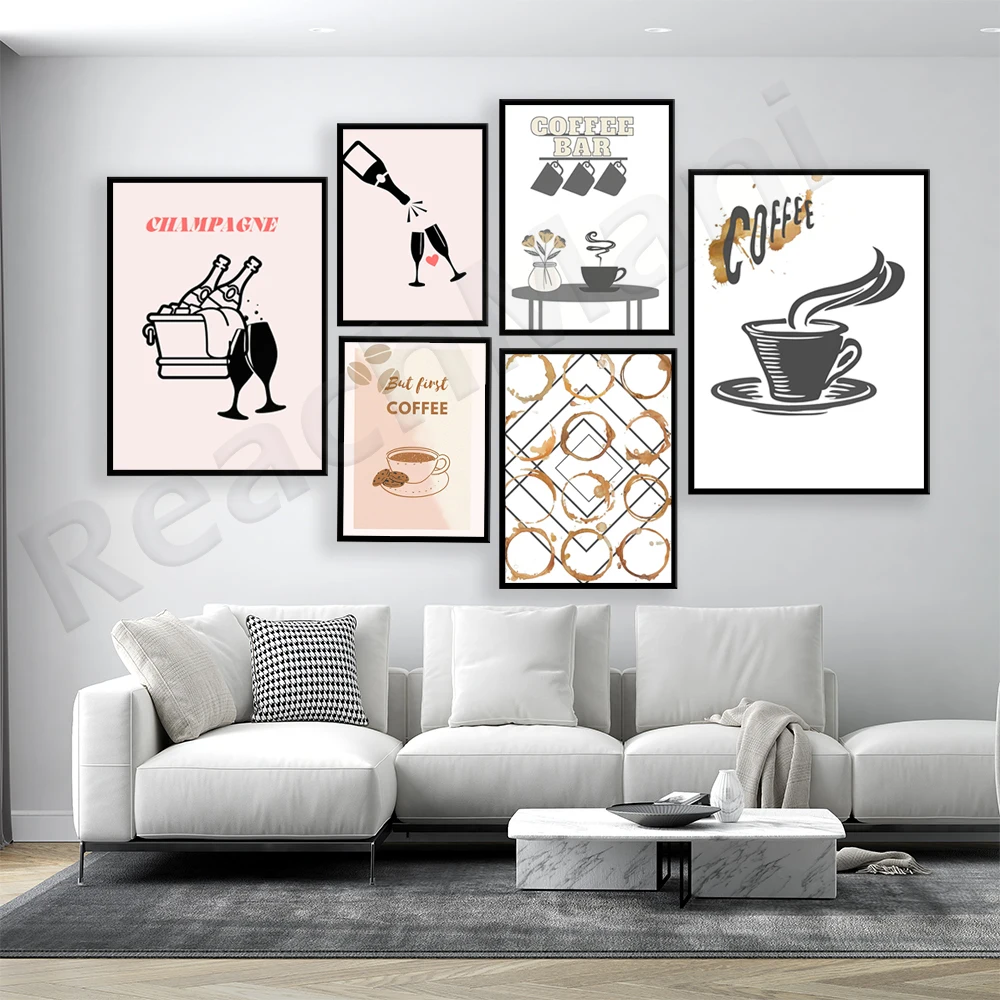 champagne print, coffee poster, minimalist coffee print, coffee bar print, wall art decor kitchen poster