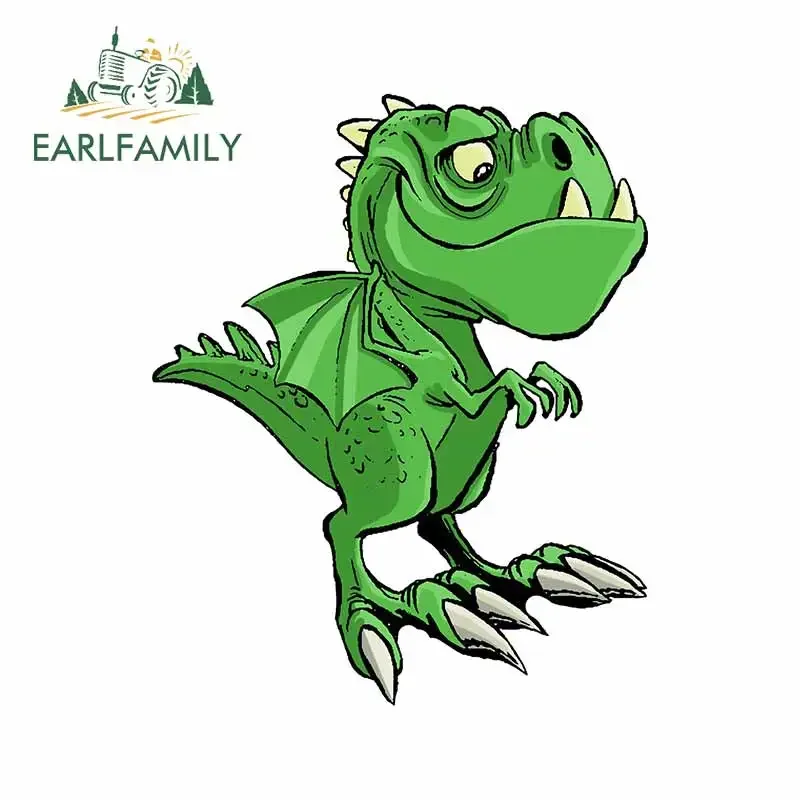 EARLFAMILY 13cm x 10.4cm Cartoon Cute Dinosaur Car Stickers Personality Green Skin with Sharp Wings Decal Creative Laptop Decor