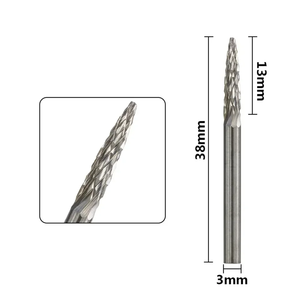 F3 Type Carbide Rotary File 10 Pieces 3Mm Shank Double Cut  Burrs For Dremel  Tools