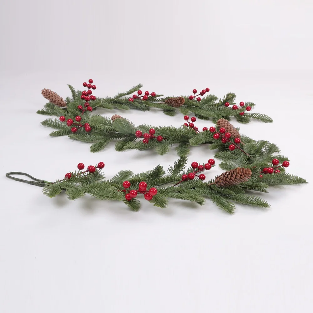 180cm Soft Plastic Red Berry Pinecone Garland Christmas Wreath For Home Door Wall Mantel Holiday Seasonal Decoration Ornaments