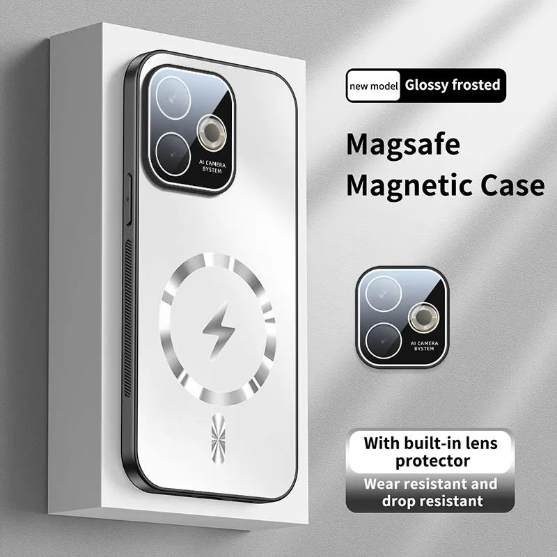 

Funda For OPPO A5 Pro Magnetic Case Camera Lens Film Protection for Magsafe Wireless Charging Matte Frosted Back Cover