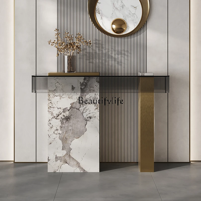 Light luxury living room against the wall, a few end views, simple stainless steel entrance corridor decorative cabinet