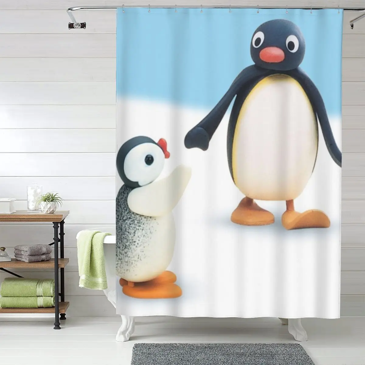 

Pingu Penguin Shower Curtain Bathroom Polyester Waterproof Bath Curtains with Hooks