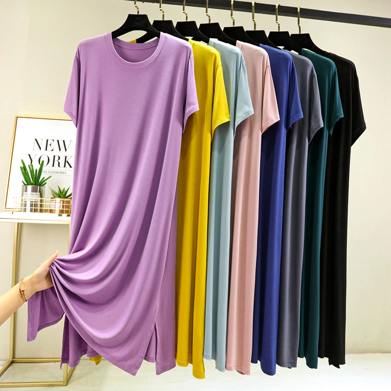 

Свободное платье макси А-силуэта из модала с круглым вырезом, летнее, тонкое, повседневное, для дома, спортивное, с длинным рукавом, в корейском стиле