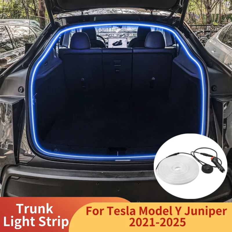 

Световая полоса багажника для Tesla Model Y Juniper 2021-2025, полностью автоматическое распознавание RGB, освещение задней двери, светодиодные аксессуары для ламп окружающего освещения