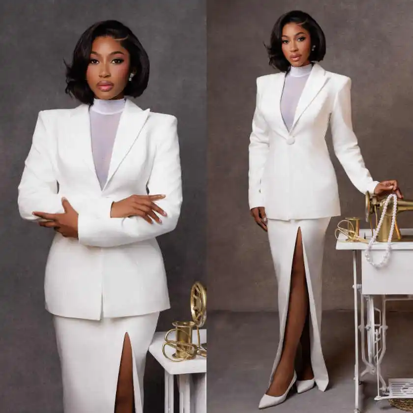 Glamorous Luxury Women Suits Long Sleeve 2 Pieces Set Luxury Notched Lapel Jacket Wide Legs Pants Custom Made Formal Dresses