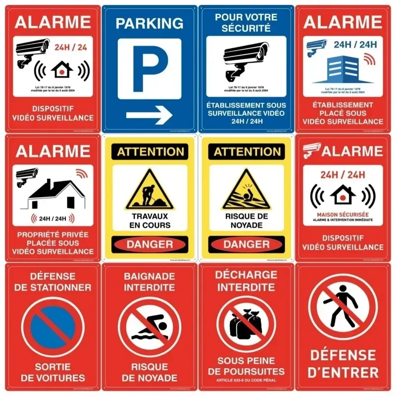 Panneau de signalisation en aluminium rigide, alarme vidéo, accès interdit, propriété privée, attention, interdiction d'entrée, parking signalisé