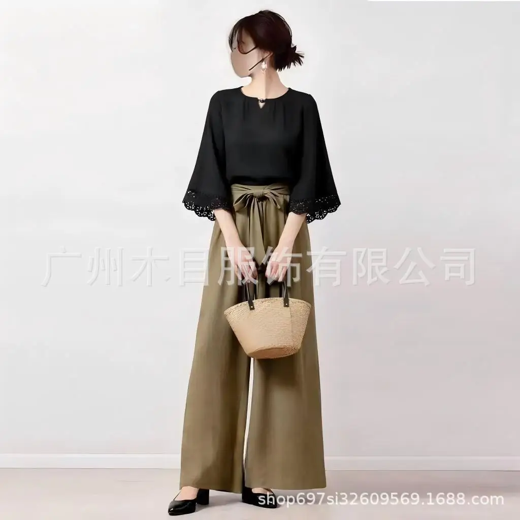 2026 New Collection: Lace-trimmed Shirt And Pants. Set (two-piece Outfit) Women's Casual Dresses Elegant Beach Maxi