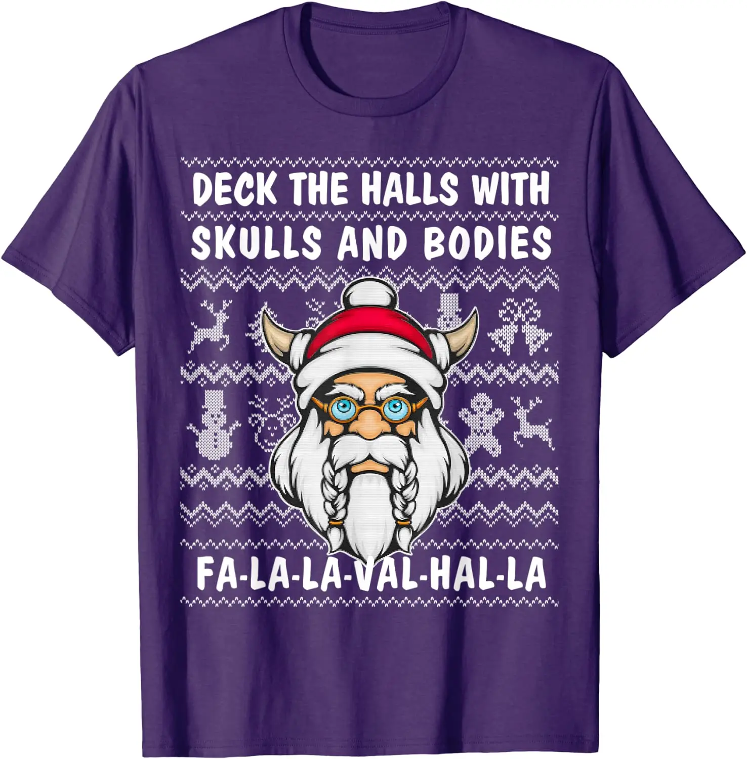 Deck The Halls With Skulls And Bodies. Ugly Christmas Sweater  Themed T-Shirt 100% Cotton Short Sleeve Casual Mens T-shirt