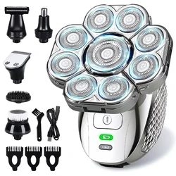 Rasoirs de tête 4D pour hommes chauves, rasoirs à tête sèche et chauve, 6 en 1, rechargeables et étanches, avec 9 têtes flottantes améliorées