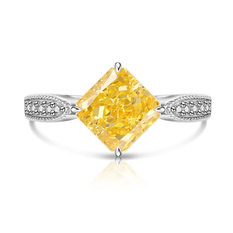 925 Sterling Silver Ice Flower Cut Sparkling High Carbon Diamond Sugar Cube Ring Simple Light Luxury Elegant Jewelry