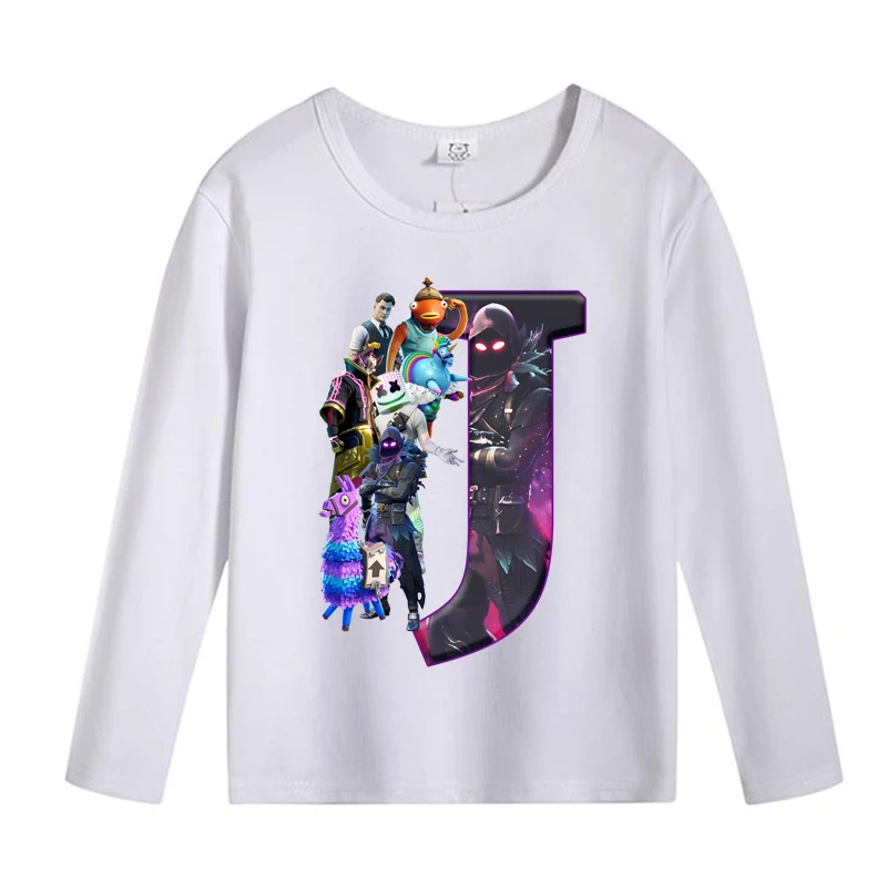 تي شيرت Fortnite للأطفال بأكمام طويلة تي شيرت كارتوني قلعة ليلية مطبوعة بحروف تي شيرت ربيعي على الموضة ملابس أطفال قميص داخلي