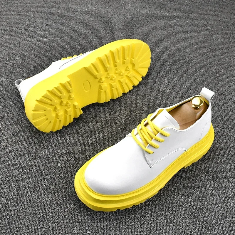 

Platform Trend Men Leather Casual Shoes Height Increasing Lace Up Men Chunky Sneakers Fashion Breathable Men Board Shoes