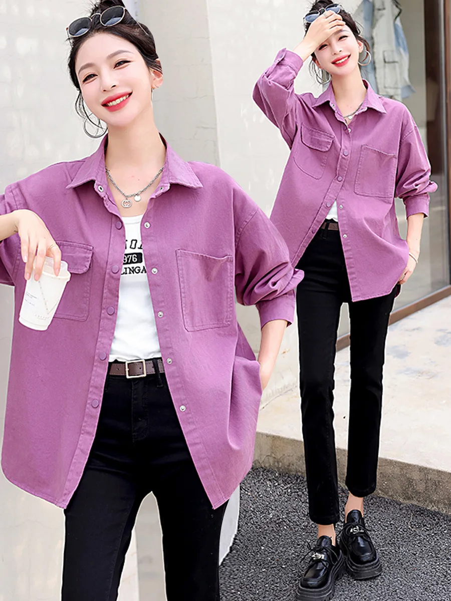 

2023 Autumn Casual Versatile Loose New Colored Brushed Wash Cotton Shirt Women Blouse
