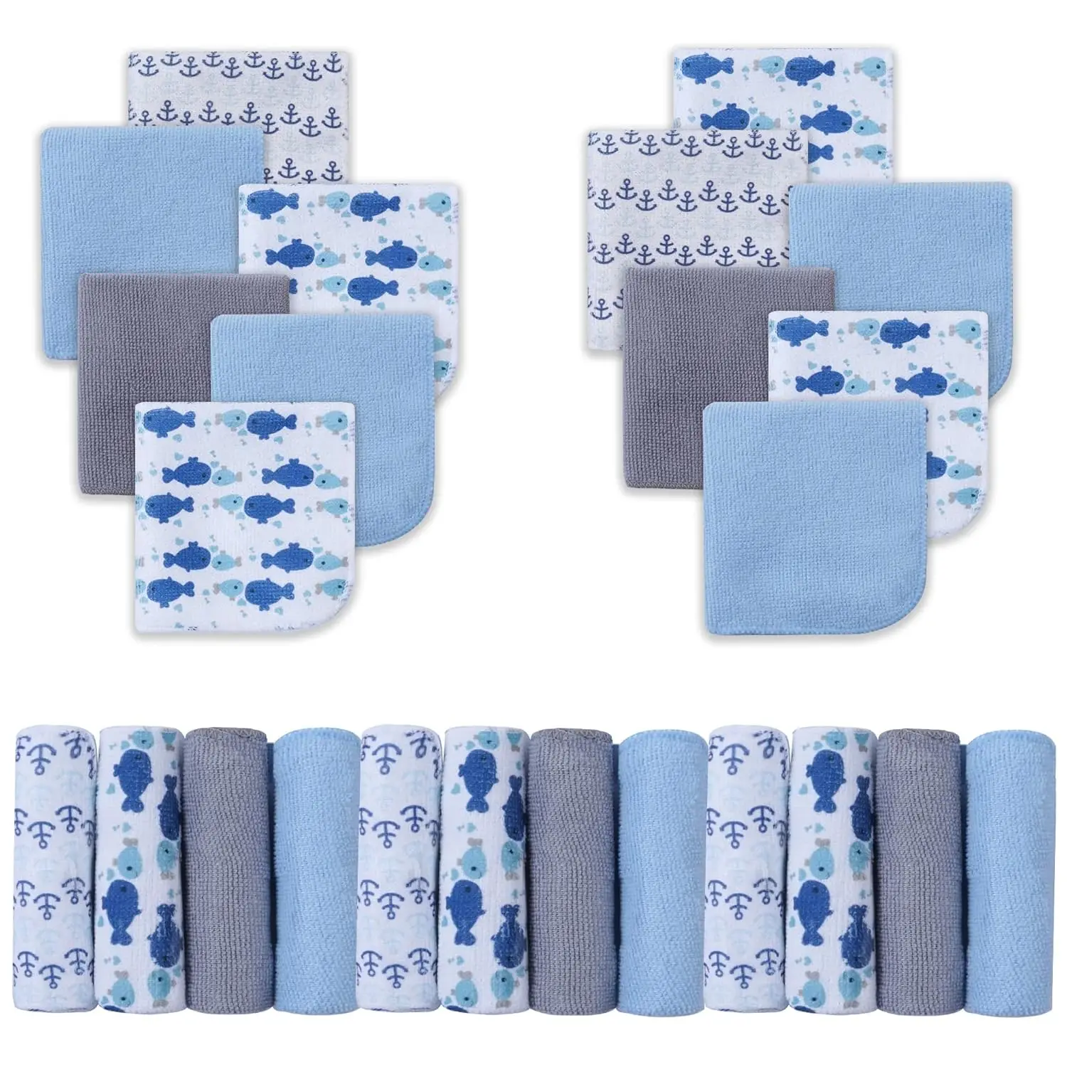 

Super Soft Baby Washcloths 24 Pack, Absorbent Face & Body Towels for Newborn, Blue-Whale Pattern, 9x9 inch