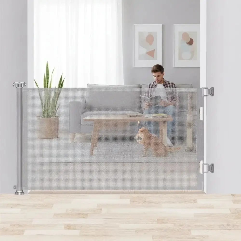 

Retractable Baby Gate, 34in Extra Tall Baby Safety Gate, 71" Wide Baby Gate Dog Gate for Stair, Doorway,Metal Auto-Lock,Gray