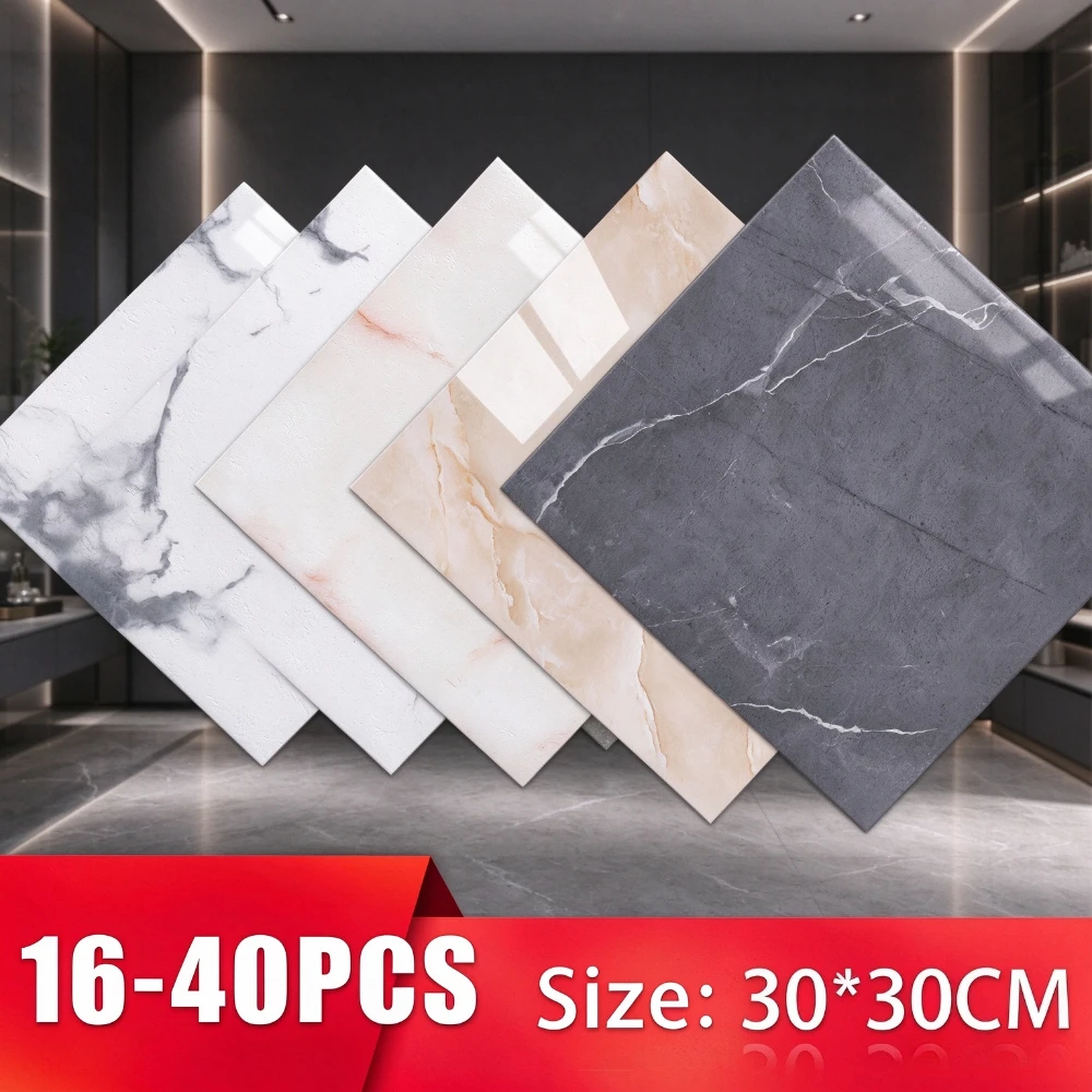 16/28/40PCS 30x30cm Self Adhesive Wallpaper Waterproof Tile Stickers FloorSticker for Kitchen Bathroom Ins Style Home Decor