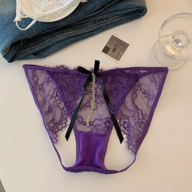 Sp & cidade flor bordado renda transparente sexy roupa interior feminina baixa wasit strass corrente perpectiva calcinha cuecas eróticas