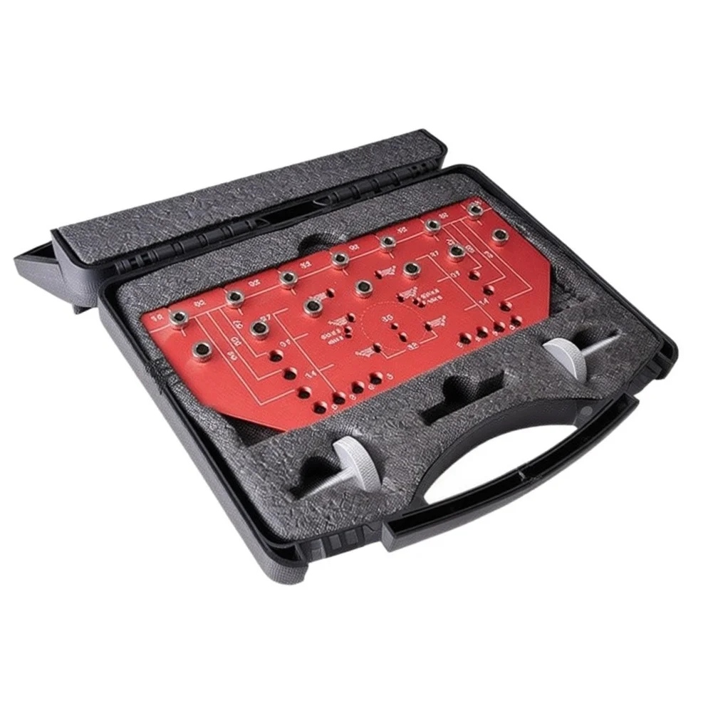 2pcs Aluminum Alloy 2-in-1 Shelf Pin Hinge Drill Guide Jig 9-Hole Woodworking Cabinet Dowel Locator Tool Set Red