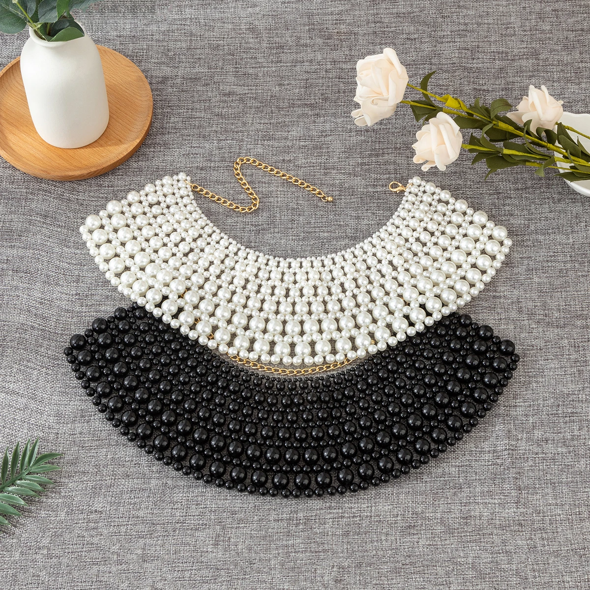 

French Vintage Pearl Necklace Handmade Beaded Collar Accessory for Bridal Evening Gown Elegant Lady Clavicle Chain