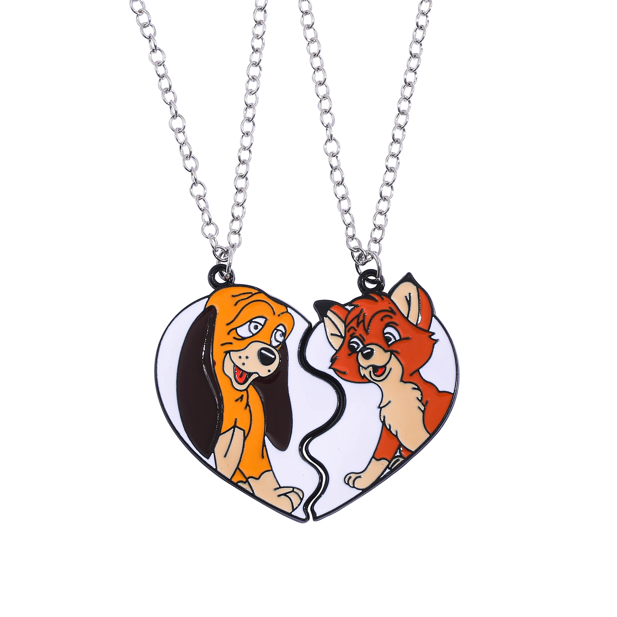 Animación de dibujos animados Disney el zorro y el perro amor corazón empalme colgante collar BBF joyería creativa regalo para mejores amigos