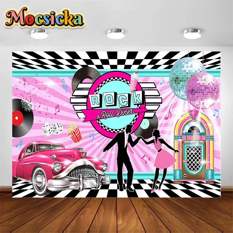 

MOCSICKA Prom Party Decor Backgrounds Discs Ballroom Rock Pink Biker Decorative Backdrop Adult Event Banner Photography Studio