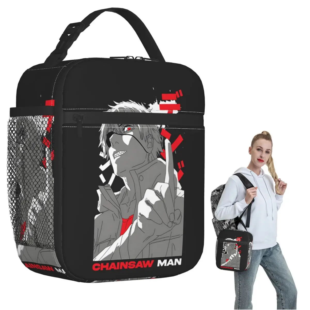 Anime Chainsaw Man Devil Insulated Lunch Bag for Women Kids Portable Food Boxes Thermal Lunch Box Tote