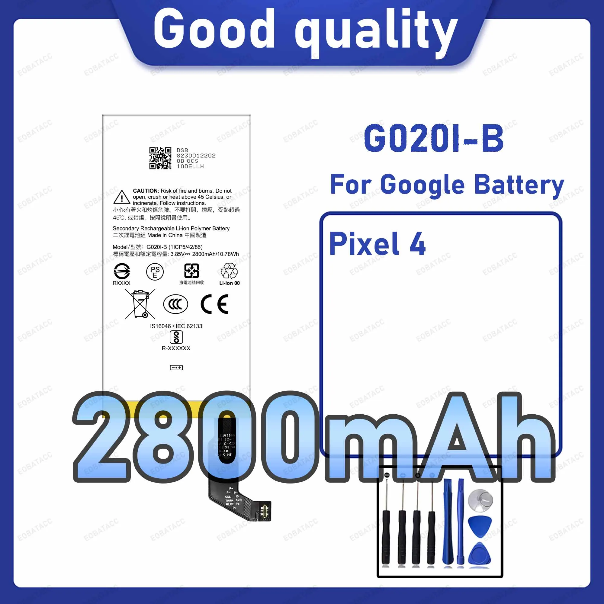 2800mAh G020I-B Replacement Battery for Google Pixel 4 with Repair Tools Kit