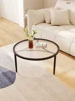 round Glass Coffee Table Living Room Home Balcony Side Table Cream Style Light Luxury Design Fashion Table