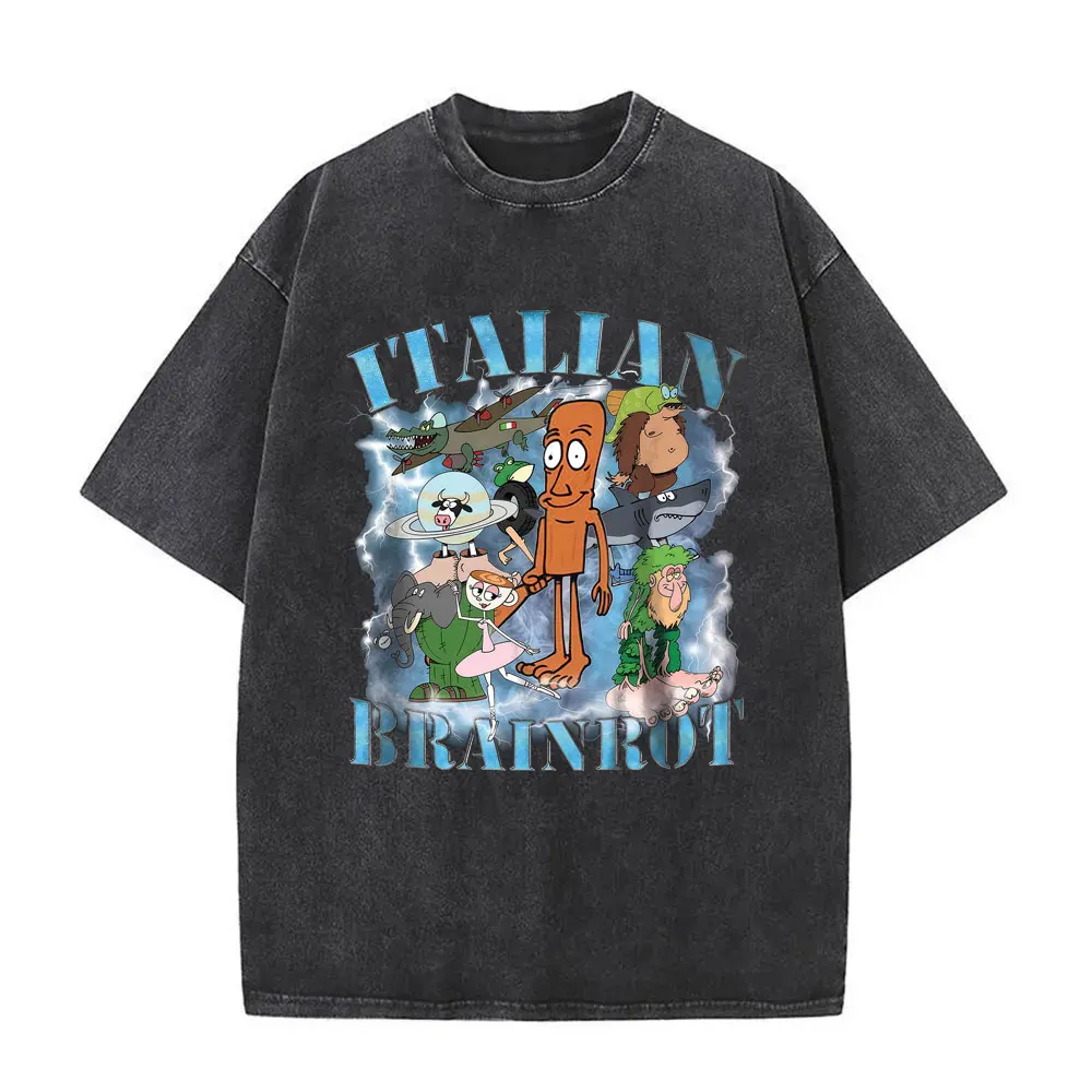 

Washed Vintage Italian Brainrot Cartoon Brr Brr Patapim Bombardiro Crocodilo Tralalero Tralala Tung Tung Tung Sahur T-shirts