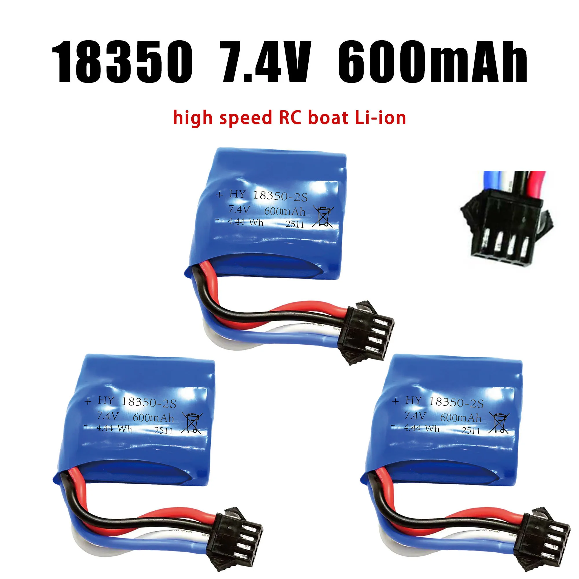 1/2/3pcs 7.4v 600mAh 18350 Li-ion battery for H100 H102 S1 S2 S3 S4 S5 High Speed RC Racing Boat Battery