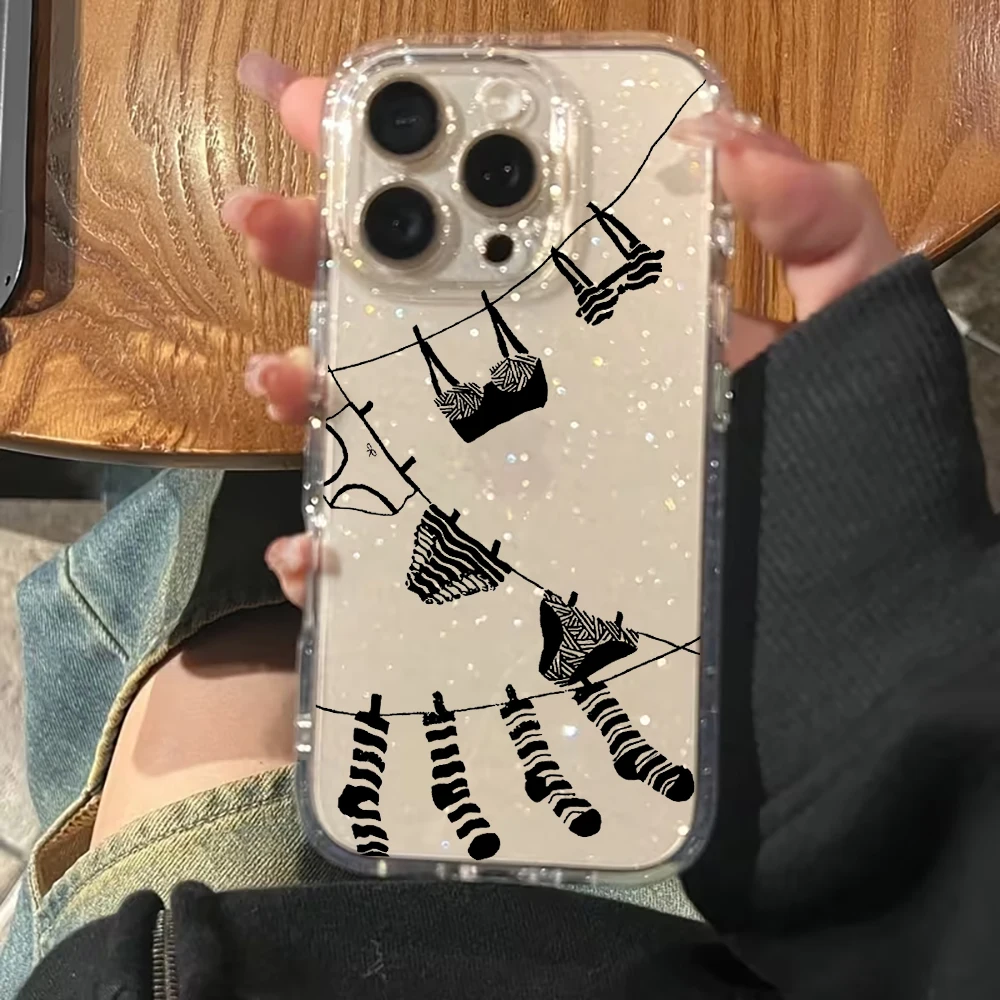 Funny Laundry Line Glitter Clear Phone Case For iphone 17 Air 14 15 16 11 12 13 Pro Max 16E 17E 14 Plus 15 16 Pro XR XS X Cover view 2