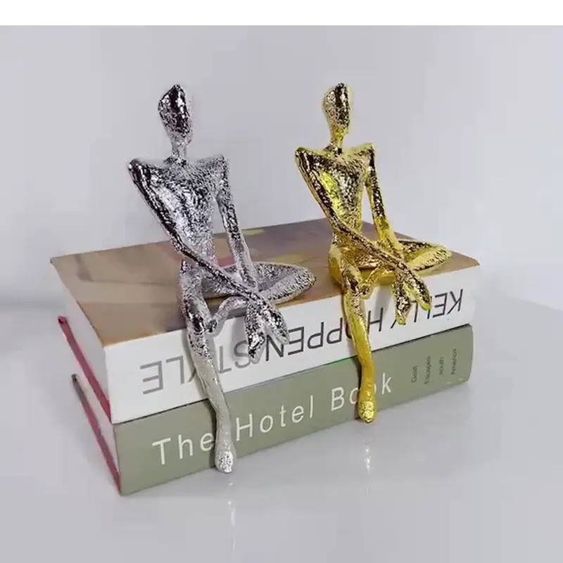 Gold/silver Plated Sitting Abstract Figures Statue Desk Decoration Character Cast Iron Sculpture Ornaments Modern Home Decor