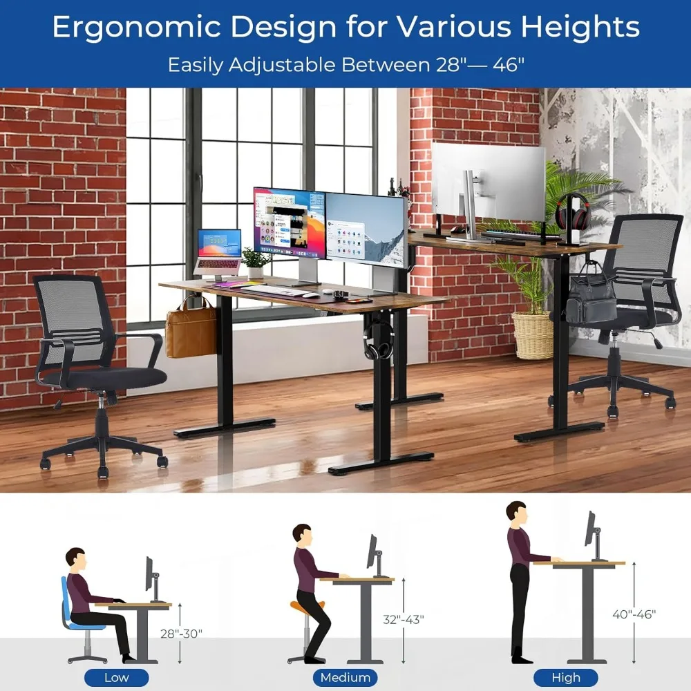ergonomic 55" adjustable electric desk for home office - large rectangular laptop/computer stand