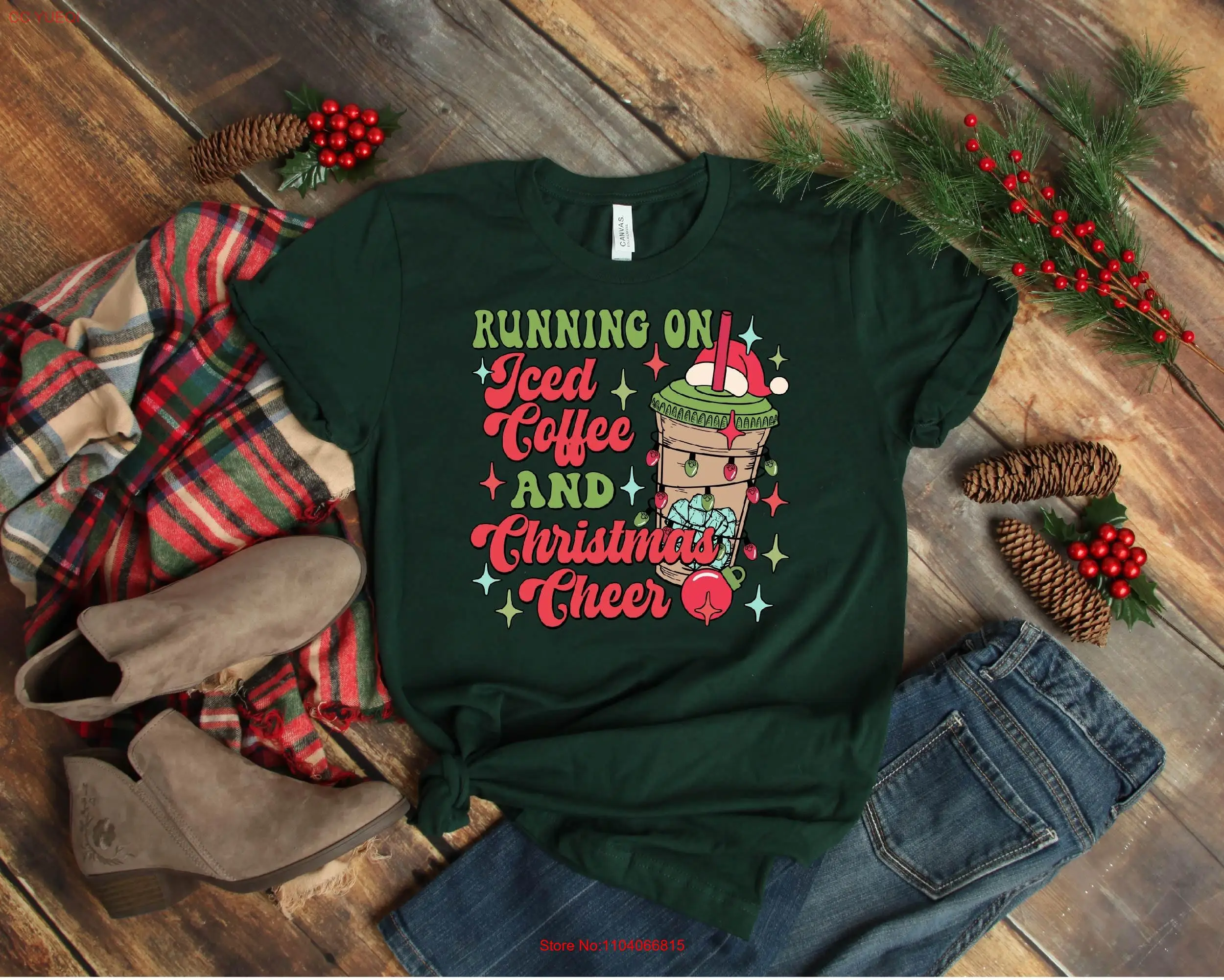 

Running On Iced Coffee And Christmas Cheer Lover T Shirt Mug Family Matching long or short sleeves